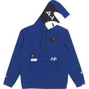 Aape旗舰店男装秋冬猿人印花拼接口袋休闲连帽加绒卫衣3820XXH