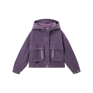 布丁哈鲁童装冬装女童工装上衣2026秋冬新款儿童连帽灯芯绒外套