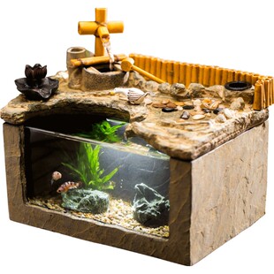 匠心坊客厅造景流水摆件循环水办公桌面微景观鱼缸办公室茶台鱼缸