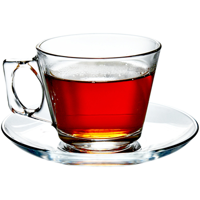 进口钢化玻璃红茶杯带托盘透明