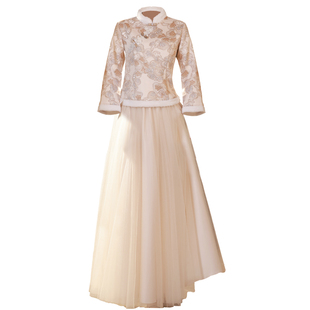 中式伴娘服女冬季2025新款旗袍婚礼服小个子长袖保暖姐妹裙伴娘团