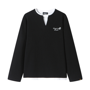 Dangerouspeople薛之谦dsp百搭华夫格假两件T恤时尚潮亨利领长袖