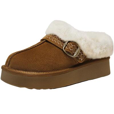 百丽保暖毛毛棉拖鞋女冬季新款雪地靴可外穿勃肯鞋F3D1DDH5