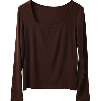 莫代尔低领打底上衣U领修身T恤女