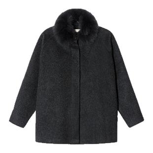 PSALTER诗篇可拆卸狐狸毛领A摆斗篷式毛呢大衣女外套冬款