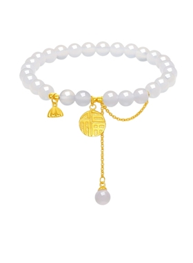 周六福莲花手链玉髓中国风手串手饰S925银百搭时尚送女友圣诞礼物