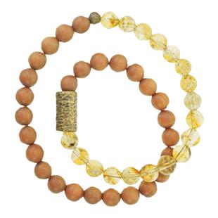 非鱼之家原创黄水晶芭比檀木设计手串男 个性百搭水晶手链女配饰