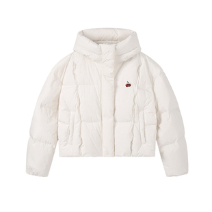 樱桃KIRSH 韩系刺绣短款连帽羽绒服女秋冬2025新款保暖加厚外套冬