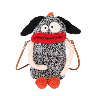 可爱丑萌毛线钩织毛绒小包香肠嘴手机包成品斜挎包包女儿童零钱包