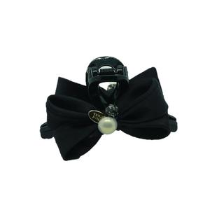 高端黑色蝴蝶结中号抓夹女2025新款气质珍珠发夹半扎发鲨鱼夹子