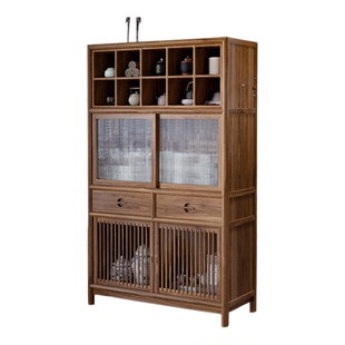新中式老榆木博古架展示柜实木储物柜多功能置物架茶具摆放架茶柜