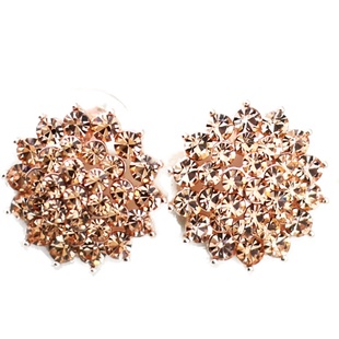 包邮韩国香槟满钻圆形耳钉闪耀气质大款夸张时尚耳饰大耳夹耳环女