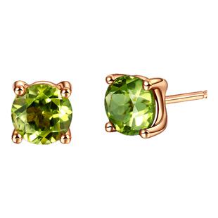 莉萨珠宝1.1克拉天然橄榄石耳钉18K玫瑰金耳饰男女款彩色宝石耳钉