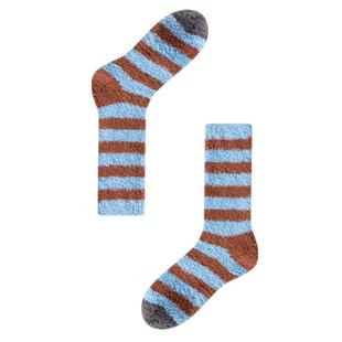 AR原创条纹半边绒中筒袜冬保暖毛毛地毯袜女新款袜子厚睡眠家居袜