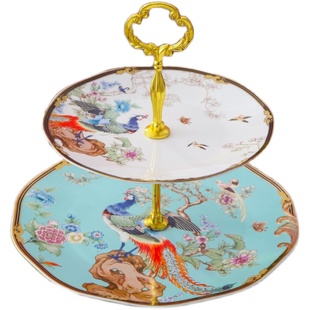 双层甜品台三层点心盘国潮轻奢华陶瓷轻奢家用蛋糕生日水果盘串盘