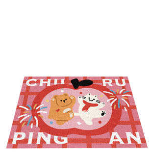 卡通喜庆入户地垫乔迁红色除尘耐脏防滑垫丝圈门口蹭土耐磨脚踏垫