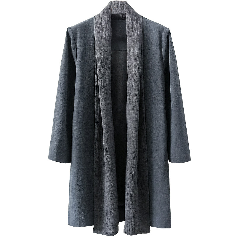 春季中长款大码男士亚麻汉服外套