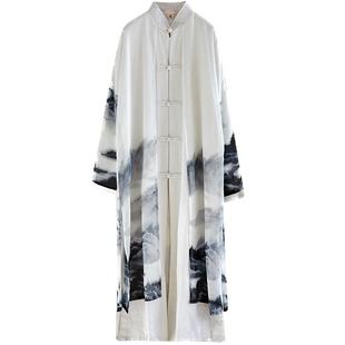 假两件棉麻长衫上衣古风男装立领中式唐装演出长袍中国风禅意汉服