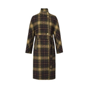 ELSEWHERE珂思商场同款英伦格纹时尚毛呢大衣女外套2025冬季新款