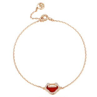 Medalqueen新中式手链红玛瑙如意平安锁手链纯银女 长命锁礼物红
