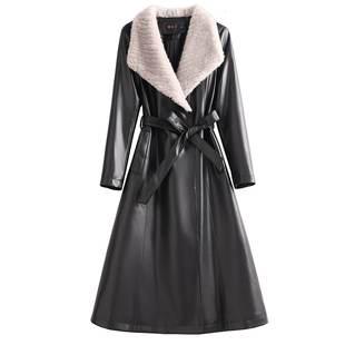 海宁真皮皮衣女中长款2025冬季新款加绒保暖绵羊皮羽绒服显瘦外套