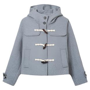 SPAO韩国同款25年春秋女士气质时尚学院风短款牛角扣毛呢外套