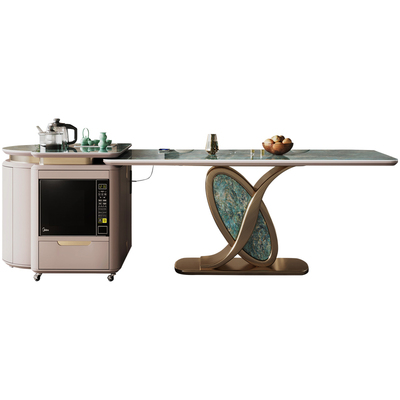 轻奢岩板伸缩岛台餐桌一体高级感