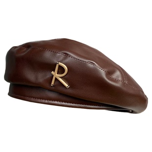 pu皮贝雷帽女秋冬英伦复古棕色画家帽咖啡港风显脸小皮质蓓蕾帽子