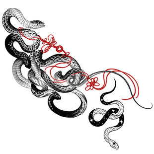 MG tattoo 山海经玄蛇 灵性艺术之美大图唯美纹身贴纸度假遮疤女