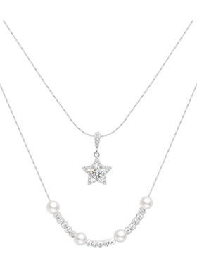 双层叠戴五角星吊坠珍珠项链配饰女锁骨链轻奢小众高级感颈链饰品