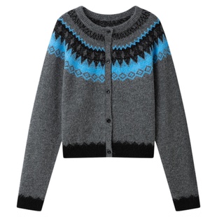 RUISHI芮时 “北欧岛屿”羊毛羊驼毛混纺撞色提花图案毛衣针织衫