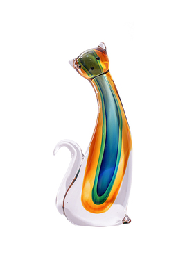 琉璃艺术招财猫摆件抽象混彩动物