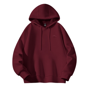 安踏连帽卫衣女酒红色百搭加绒套头帽衫冬季正品保暖单穿运动服女