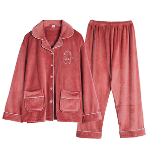 女士冬季睡衣加绒珊瑚绒加肥加大码200斤海岛绒防寒家居服套装