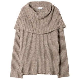 322WORKHOUSE羊毛大翻领针织衫女士2025新款秋季宽松慵懒毛衣B454