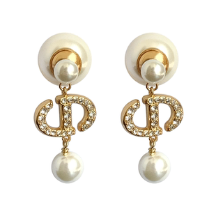 奥米迪奥CD字母镶钻流苏长款耳钉高级感轻奢小众耳环韦雪同款耳饰