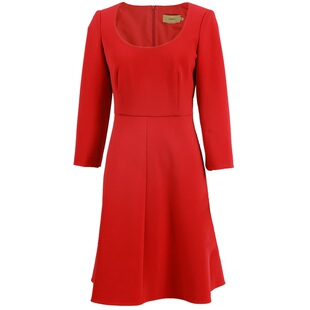 OBEG欧碧倩气质修身裙子收腰通勤A字红色连衣裙10401101