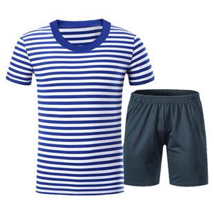短袖体能服套装海魂衫男体能训练服速干运动服蓝白条纹服短裤t恤