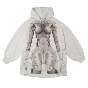 DAMAGE ASIA 赛博姬AI机器人少女梦幻印花未来感连帽宽松卫衣