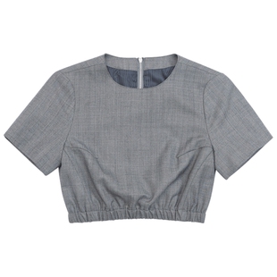 ADERERROR 23SS春夏新款露脐上衣金属拉链紧身底部拉绳短袖T恤