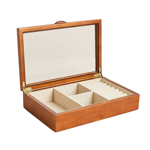 现货zarahome代购复古木质亚麻玻璃首饰盒珠宝盒项链戒指收纳盒