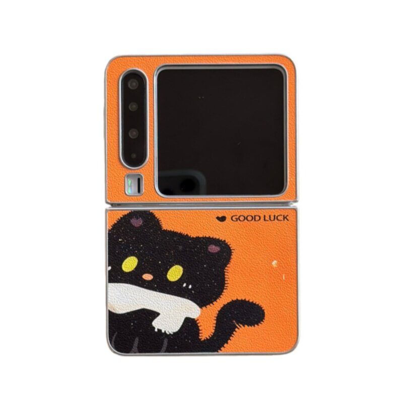 橙色皮质围巾可爱黑色猫咪手机壳