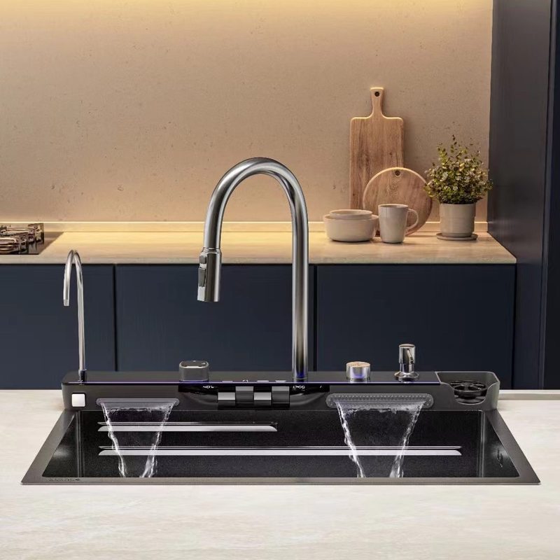 跨境新款虎鲸钢琴键数显水槽洗菜不锈钢304水槽单槽不锈钢厨房盆