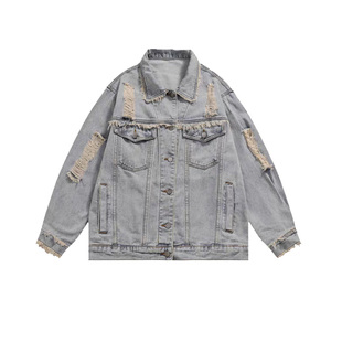 美式复古小众设计感牛仔外套女水洗重工小个子破洞宽松上衣ins潮