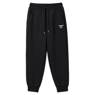 BOYLONDON秋冬男女黑色加绒束脚长裤烫金印花潮牌休闲风N05094