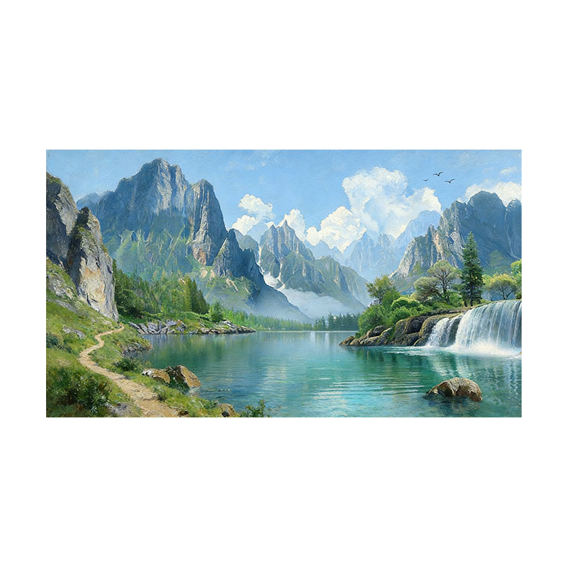 大芬村现代纯手绘油画高山流水客厅沙发装饰画横幅山水风景挂画
