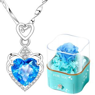 纯银海洋之心项链女天然托帕石伦敦蓝宝石吊坠女款女士女生送女友