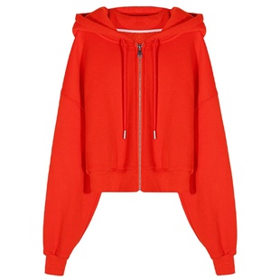 落落狷介 卫衣女冬加绒加厚橘红色连帽2025年新款外套小个子开衫