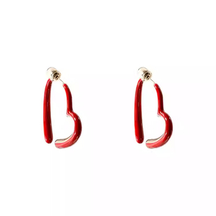 独特夸张漂亮红色爱心耳环方圆脸显脸小耳饰女轻奢高级感气质大气