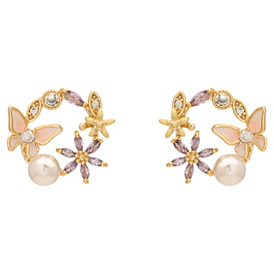 IPINK清新蝴蝶花朵珍珠耳饰